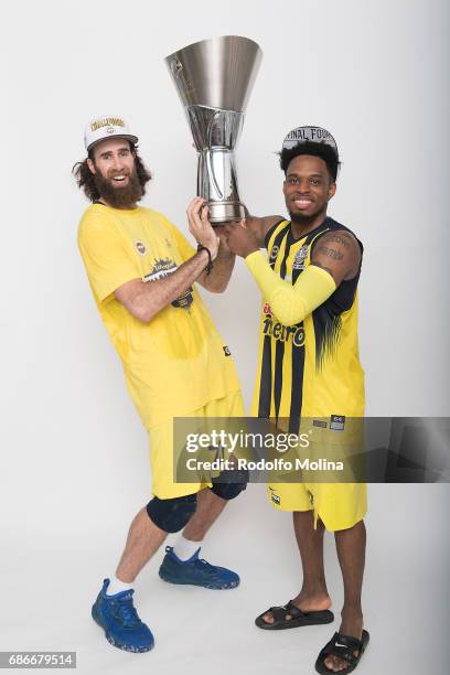 Luigi Datome, #70 of Fenerbahce Istanbul and Bobby Dixon, #35 pose with Trophy duringTurkish Airlines EuroLeague Basketball Final Four istanbul 2017...