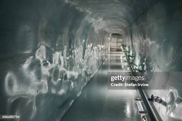 Access to the ice palace is through a long, slippery tunnel which cuts its way through the solid ice of the Aletsch glacier.