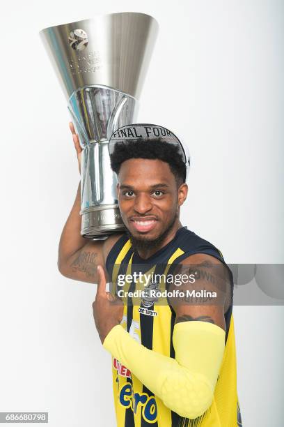 Bobby Dixon, #35 of Fenerbahce Istanbul pose with Trpohy duringTurkish Airlines EuroLeague Basketball Final Four istanbul 2017 Champion Photo Session...