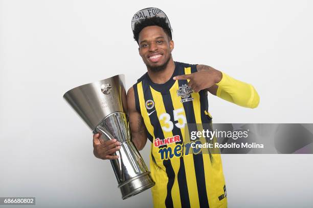 Bobby Dixon, #35 of Fenerbahce Istanbul pose with Trpohy duringTurkish Airlines EuroLeague Basketball Final Four istanbul 2017 Champion Photo Session...