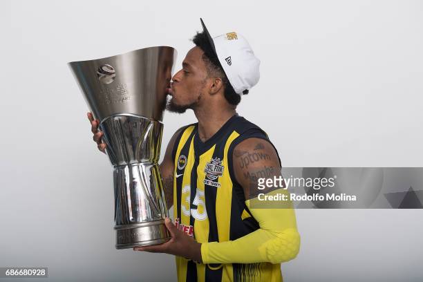 Bobby Dixon, #35 of Fenerbahce Istanbul pose with Trpohy duringTurkish Airlines EuroLeague Basketball Final Four istanbul 2017 Champion Photo Session...
