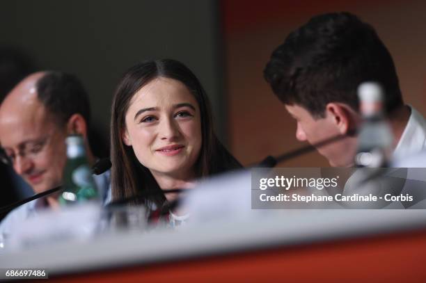 Raffey Cassidy and Barry Keoghan attend "The Killing Of A Sacred Deer" press conference during the 70th annual Cannes Film Festival at Palais des...