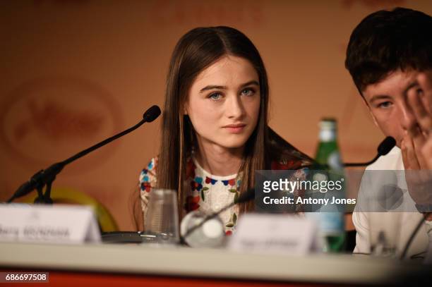 Raffey Cassidy and Barry Keoghan attend "The Killing Of A Sacred Deer" press conference during the 70th annual Cannes Film Festival at Palais des...