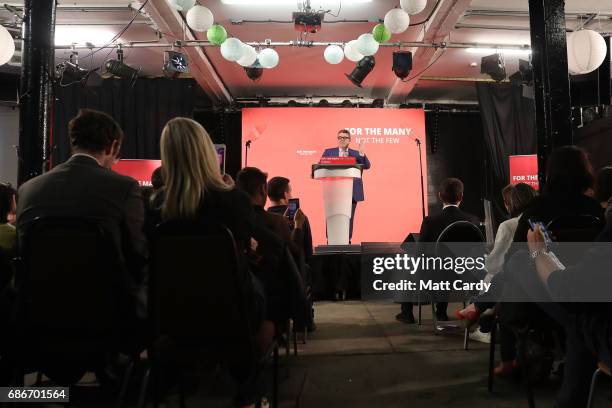 Deputy Leader Tom Watson speaks during a campaign rally to launch Labours Cultural Manifesto at Fruit on May 22, 2017 in Hull, England. Britain goes...