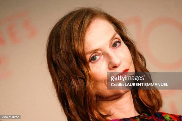 French actress Isabelle Huppert attends on May 22, 2017 a press conference for the film 'Happy End' at the 70th edition of the Cannes Film Festival...