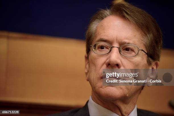 Ambassador Giulio Terzi di Sant'Agata during a press conference on the results of the May 19th Iran elections, on May 22, 2017 in Rome, Italy.