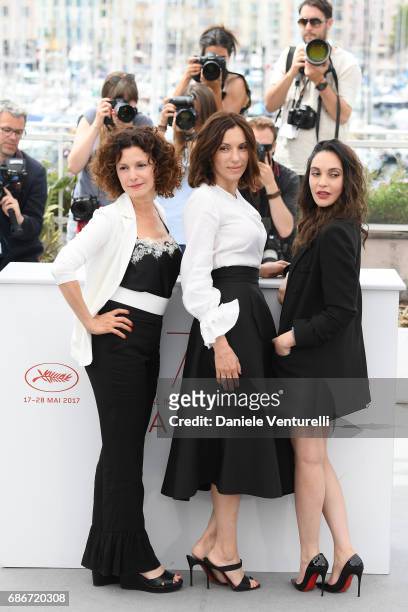 Actresses Nadia Kaci, Aure Atika and Hania Amar attend "Waiting For Swallows " photocall during the 70th annual Cannes Film Festival at Palais des...