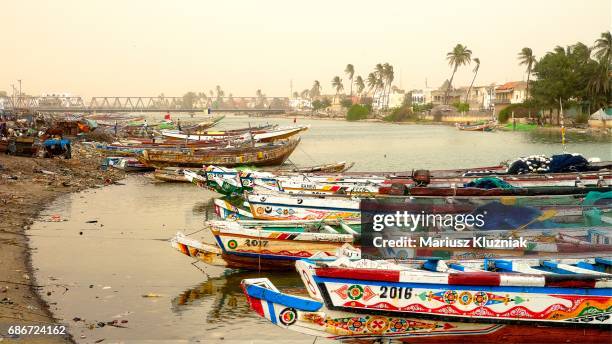 senegal river and the city of saint louis, unesco world heritage site, senegal, west africa, africa - st louis foto e immagini stock