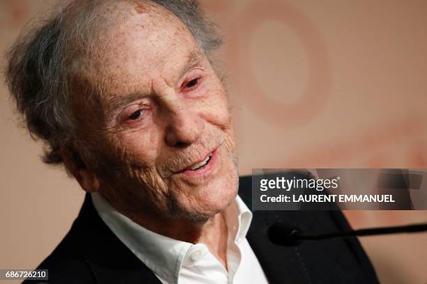 French actor Jean-Louis Trintignant talks on May 22, 2017 during a press conference for the film 'Happy End' at the 70th edition of the Cannes Film...