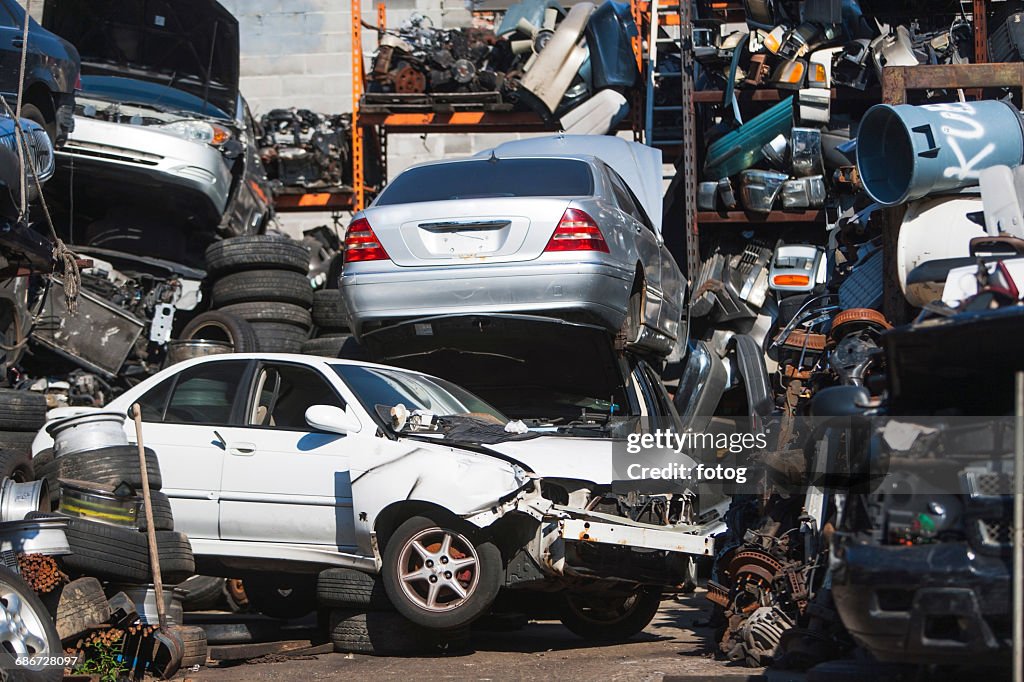 Cars in junk yard