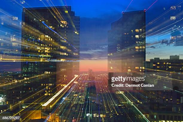 usa, boston, massachusetts, office buildings at dusk - massachusetts fotografías e imágenes de stock