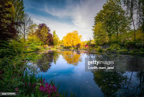 japanese footbridge, claude monet's garden, giverny, france - claude monet stock pictures, royalty-free photos & images