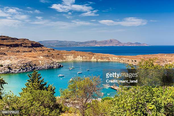 harbor in lindos, rhodes, greece - rhodes,_new_south_wales stock pictures, royalty-free photos & images