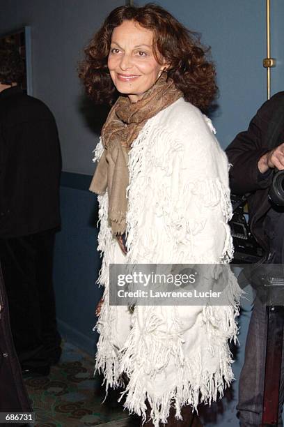 Designer Diane von Furstenberg arrives at the premiere of the film "Pi~nero" December 10, 2001 in New York. The film documents the turbulent and...