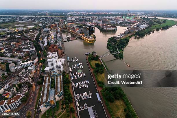 germany, duessseldorf, aerial view of media harbor - düsseldorf medienhafen stock pictures, royalty-free photos & images