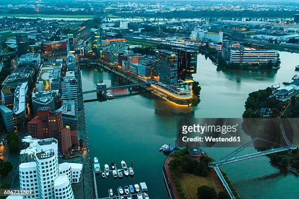 germany, duessseldorf, aerial view of media harbor - north rhine westphalia stock pictures, royalty-free photos & images