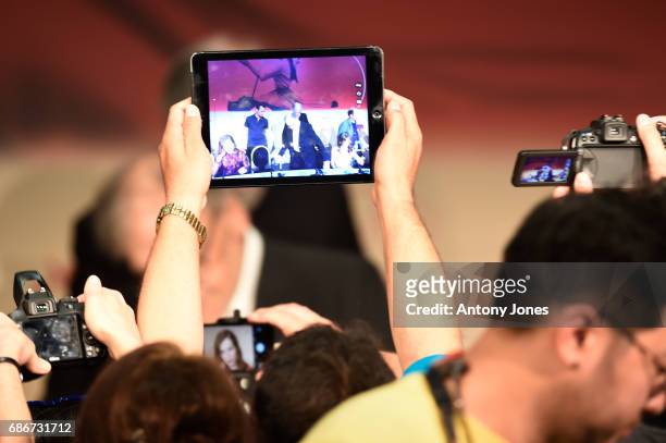 General atmosphere at the "Happy End" press conference during the 70th annual Cannes Film Festival on May 22, 2017 in Cannes, France.