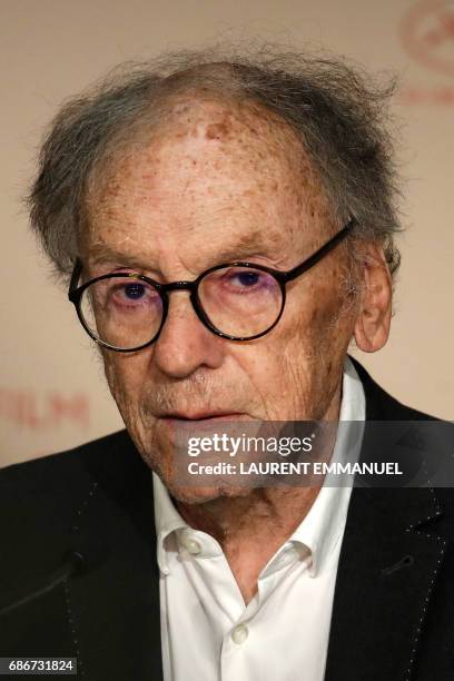 French actor Jean-Louis Trintignant talks on May 22, 2017 during a press conference for the film 'Happy End' at the 70th edition of the Cannes Film...