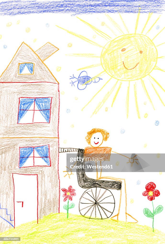 Children's drawing of child in wheelchair