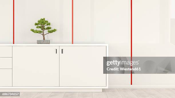 sideboard with bonsai in a room, 3d rendering - chest of drawers stock-grafiken, -clipart, -cartoons und -symbole