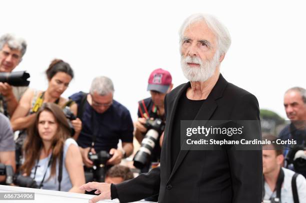Director Michael Haneke attends the "Happy End" photocall during the 70th annual Cannes Film Festival at Palais des Festivals on May 22, 2017 in...