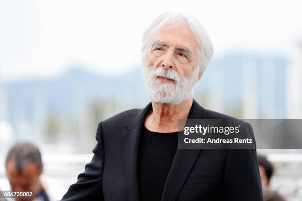 Director Michael Haneke attends the "Happy End" photocall during the 70th annual Cannes Film Festival at Palais des Festivals on May 22, 2017 in...