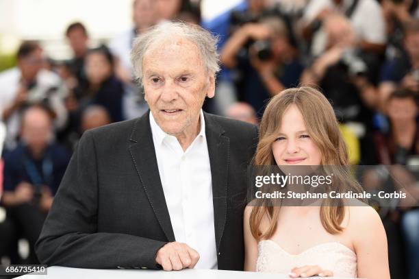 Fantine Harduin and Jean-Louis Trintignant attend the "Happy End" photocall during the 70th annual Cannes Film Festival at Palais des Festivals on...