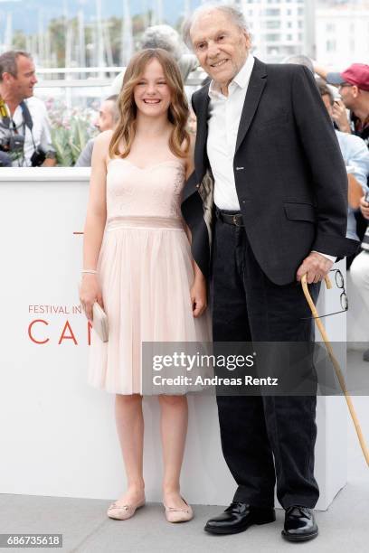Fantine Harduin and Jean-Louis Trintignant attend the "Happy End" photocall during the 70th annual Cannes Film Festival at Palais des Festivals on...