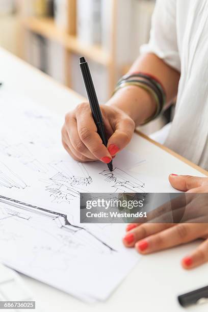 landscape architect drawing at desk, close-up - gartenarchitekt stock-grafiken, -clipart, -cartoons und -symbole