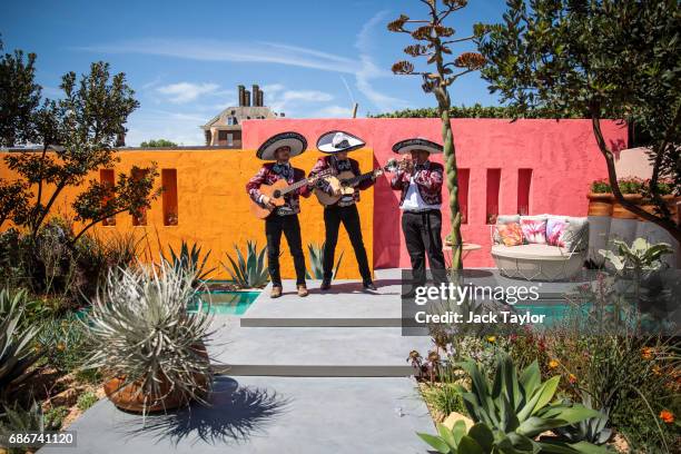 Mexican band play in the 'Beneath the Mexican Sky Garden' at the Chelsea Flower Show on May 22, 2017 in London, England. The prestigious Chelsea...