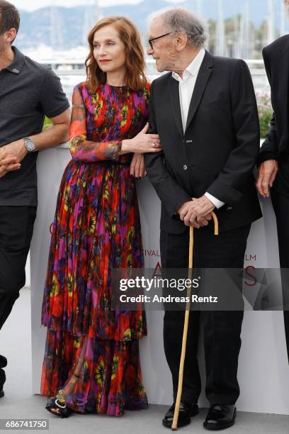 Isabelle Huppert and Jean-Louis Trintignant attend the "Happy End" photocall during the 70th annual Cannes Film Festival on May 22, 2017 in Cannes,...