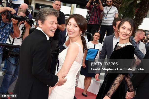 Actors Haehyo Kwon, Cho Yunhee and Kim Min-hee attend the "The Day After " screening during the 70th annual Cannes Film Festival at Palais des...