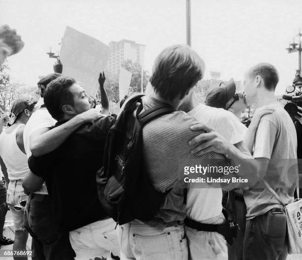 Republican National Convention Protests. Queer Nation and ACT UP activists by the political action of kissing in public, protest the Republican...
