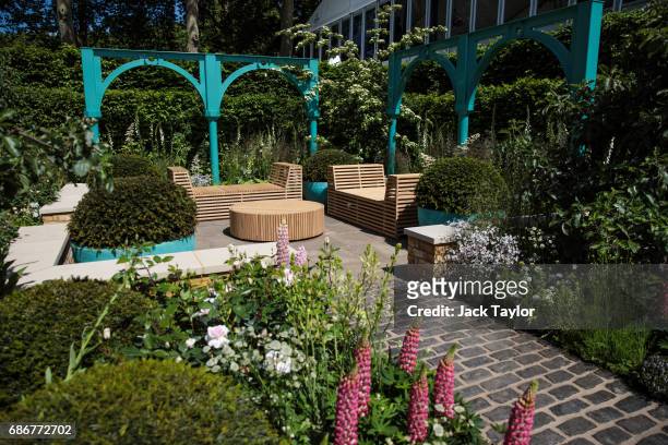 The '"500 Hundred Years of Covent Garden" Sir Simon Milton Foundation Garden' on display at the Chelsea Flower Show on May 22, 2017 in London,...