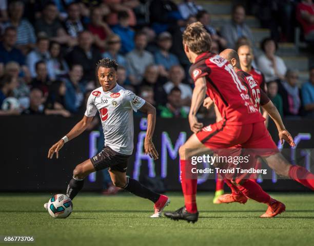 Chidiebere Chijioke Nwakali of Sogndal during Eliteserie Match between Sogndal v Brann at Fosshaugane Campus on May 20, 2017 in Sogndal, Norway.