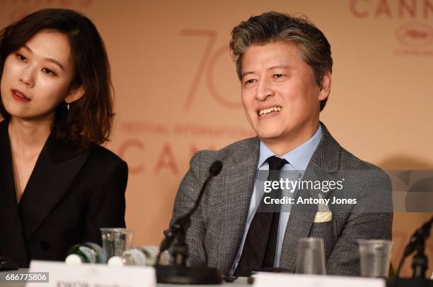 Kim Saebyuk and Kwon Hae-hyo attend the "The Day After " press conference during the 70th annual Cannes Film Festival on May 22, 2017 in Cannes,...