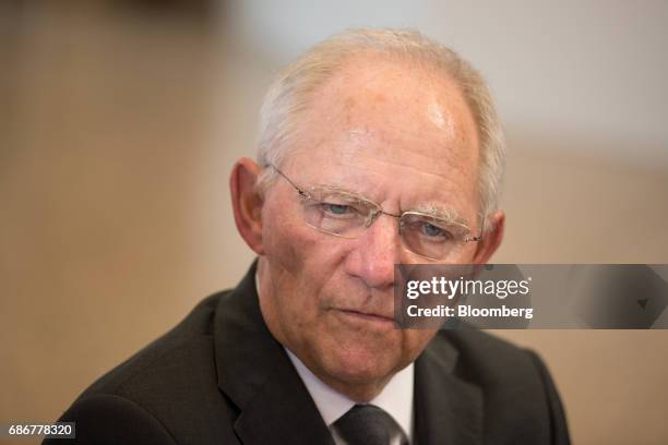 Wolfgang Schaeuble, Germany's finance minister, arrives ahead of a Eurogroup meeting of European finance ministers in Brussels, Belgium, on Monday,...