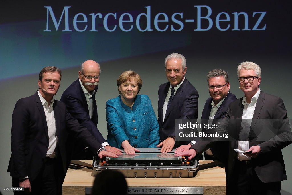 Germany's Chancellor Angela Merkel Attends Daimler AG Battery Factory Groundbreaking Ceremony