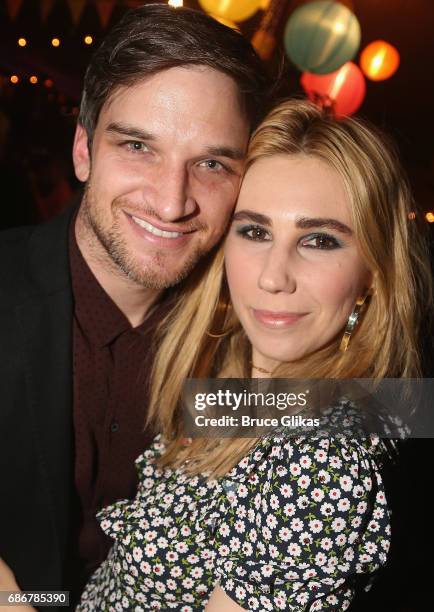 Evan Jonigkeit and wife Zosia Mamet pose at the opening night party for The New Group Theater Company's new play "Whirligig" at Social Drink and Food...