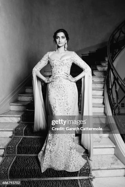 Sonam Kapoor departs the Martinez Hotel on May 21, 2017 in Cannes, France.