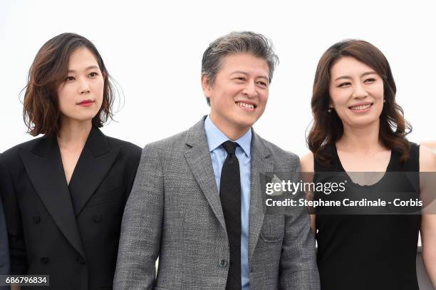 Kim Sae-byeok, Cho Yun-hee and Kwon Hae-hyo attends "The Day After " photocall during the 70th annual Cannes Film Festival at Palais des Festivals on...