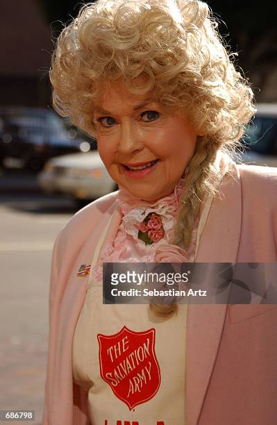 Actress Donna Douglas attends the Salvation Armys Annual Celebrity Bell Ringing December 12, 2001 in Los Angeles, CA.