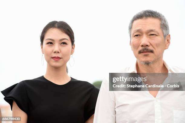 Kim Min-hee and director Hong Sangsoo attend the "The Day After " photocall during the 70th annual Cannes Film Festival on May 22, 2017 in Cannes,...