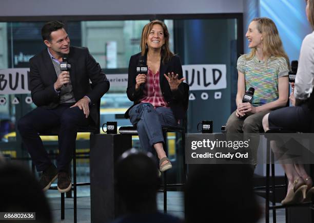 Producer Adam Schlesinger, producer Linda Saffire and Dancer Wendy Whelan speak during Build presents the cast of "Restless Creature: Wendy Whelan"...