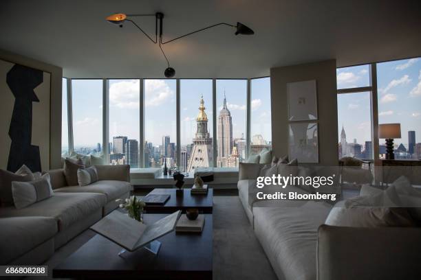 Furnished living area is seen in a model unit inside Madison Square Park Tower at 45 East 22nd Street in the Flatiron District of New York, U.S., on...