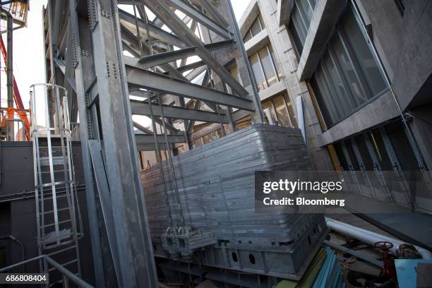 Tuned mass damper is located on the roof of Madison Square Park Tower at 45 East 22nd Street in the Flatiron District of New York, U.S., on Thursday,...