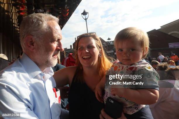 Labour Leader Jeremy Corbyn speaks to supporters outside The Junction, Paradise Place as he campaigns for the upcoming general election on May 22,...