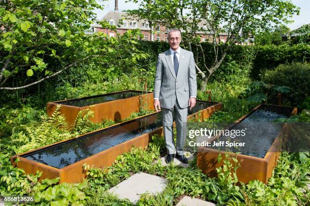 Garden designer James Alexander-Sinclair in the Zoe Ball Listening Garden during RHS Chelsea Flower Show press day at Royal Hospital Chelsea on May...