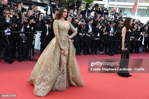 Sonam Kapoor and Andie MacDowell attend the "The Killing Of A Sacred Deer" screening during the 70th annual Cannes Film Festival at Palais des...