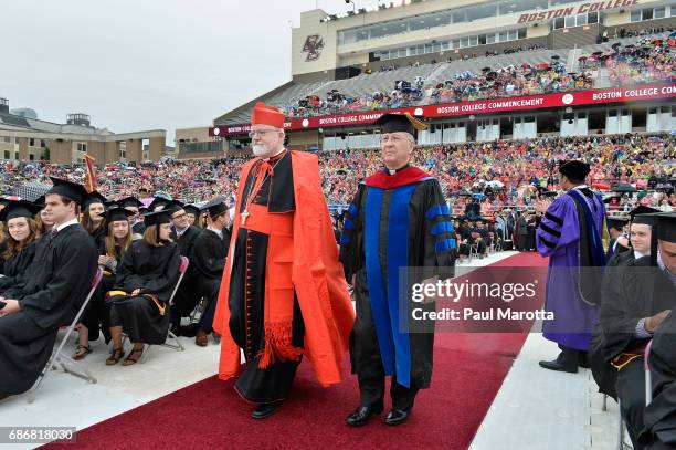 Archbishop Sean Cardinal O'Malley at the Boston College 2017 141st Commencement Exercises at Boston College Alumni Stadium on May 22, 2017 in Boston,...